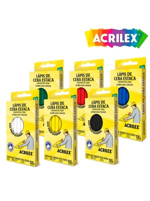 LÁPIS DE CERA ESTACA AMARELO LIMÃO - 12UN - ACRILEX