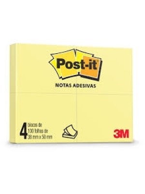 BLOCO POST-IT AMARELO - 4UN - 3M