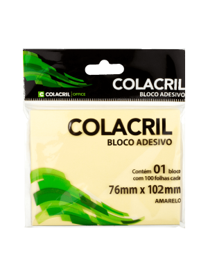 BLOCO ADESIVO AMARELO - 76x102 - COLACRIL