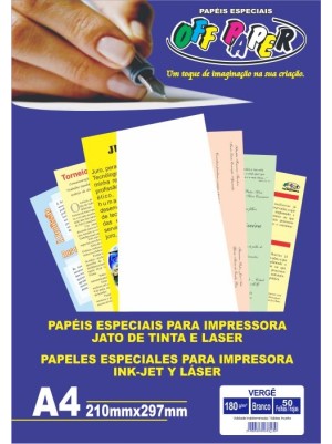 PAPEL VERGÊ A4 BRANCO 180G - 50FLS
