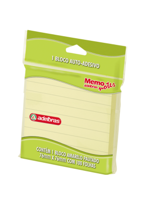 BLOCO POST-IT AMARELO - 76x76 - PAUTADO ADELBRAS