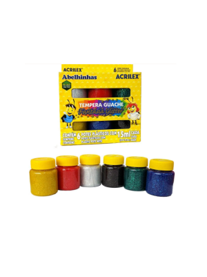 TINTA GUACHE 6 CORES GLITTER 15ML ACRILEX