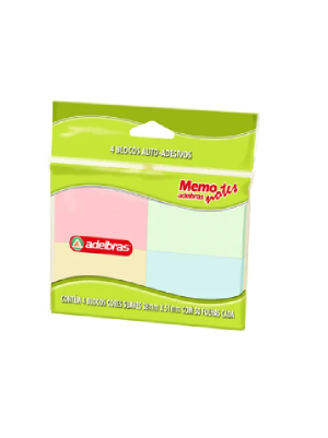 BLOCO REC.ADES.38X51 4COR PASTEL 50FL MEMO NOTE