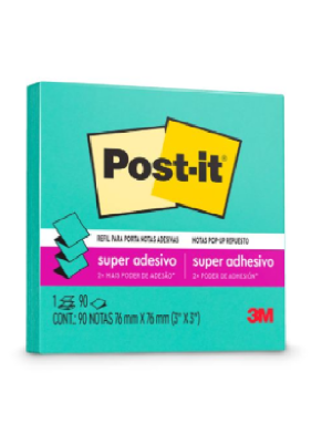 BLOCO ADES.POST-IT 76X76 AZUL AQUA 90FLS 3M