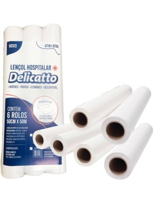LENÇOL HOSPITALAR EXTRA LUXO - 50CMX50M - 6 ROLOS - DELICATTO